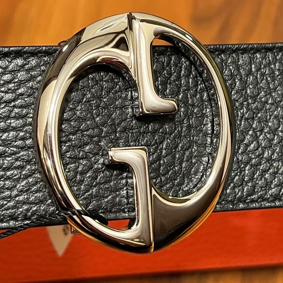 GUCCI Calfskin 1973 Reversible Belt 80 32 Black & Orange - Picture 2 of 10